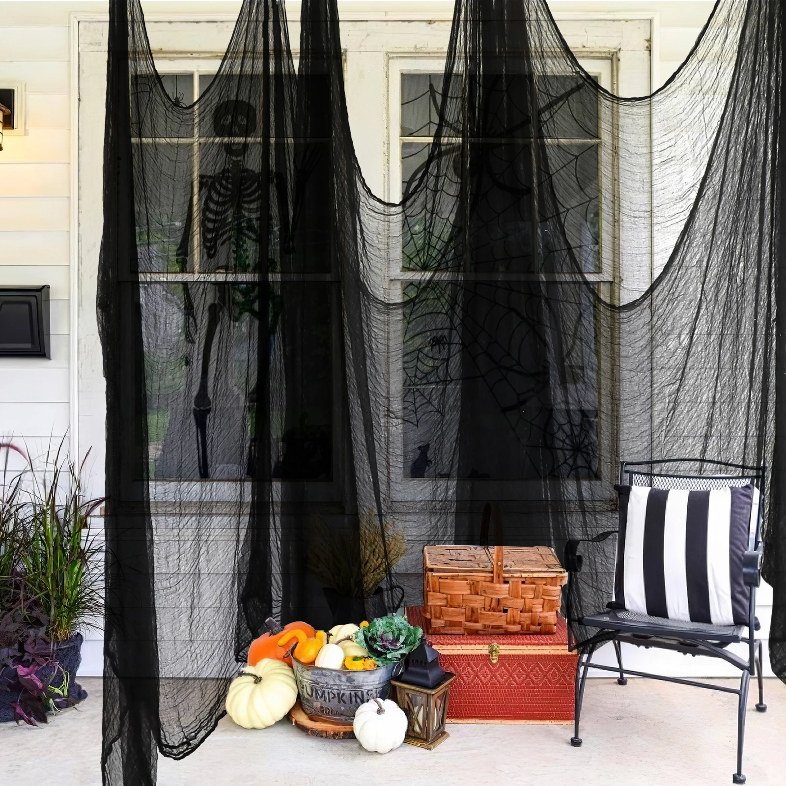 

Ourwarm Creepy Cloth Halloween Decor Scary Party Scene Prop Horror House Window Table Door Net Black Yarn For Outdoors Doorway