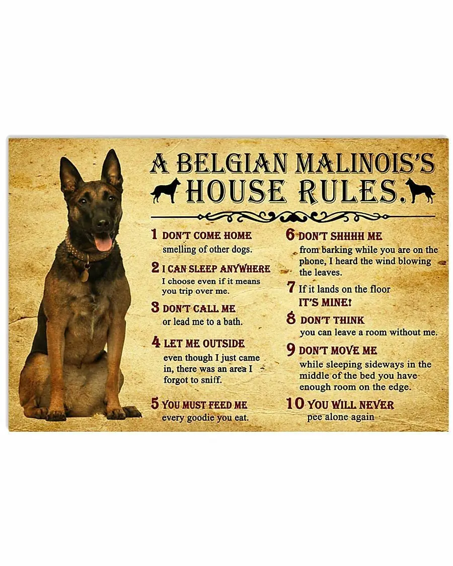 CCPARTON Metal Sign House Rules by Belgian Malinois Dog Rules Funny Gift for Family Decor Retro Metal Tin Sign Vintage Alum sign