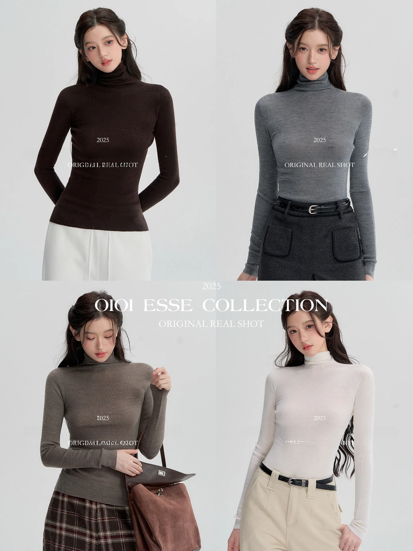 

OIOI E Women's Slim Fit High Collar Long Sve Woolen Base irt Sl Melerd Sle Autumn Winter Top American Sle