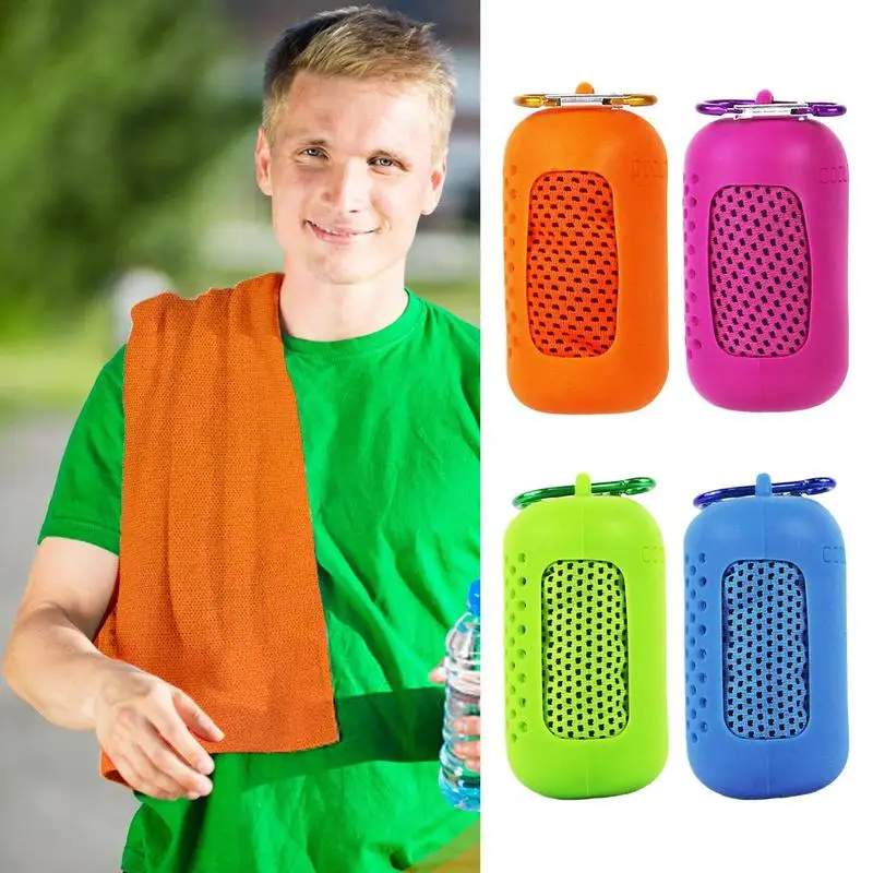 

Neck Cooling Wraps Hot Weather Soft Ice Towel Quick-Drying Chilly Towel With Carabiner Storage Case For Yoga Rowing Gym Fitness