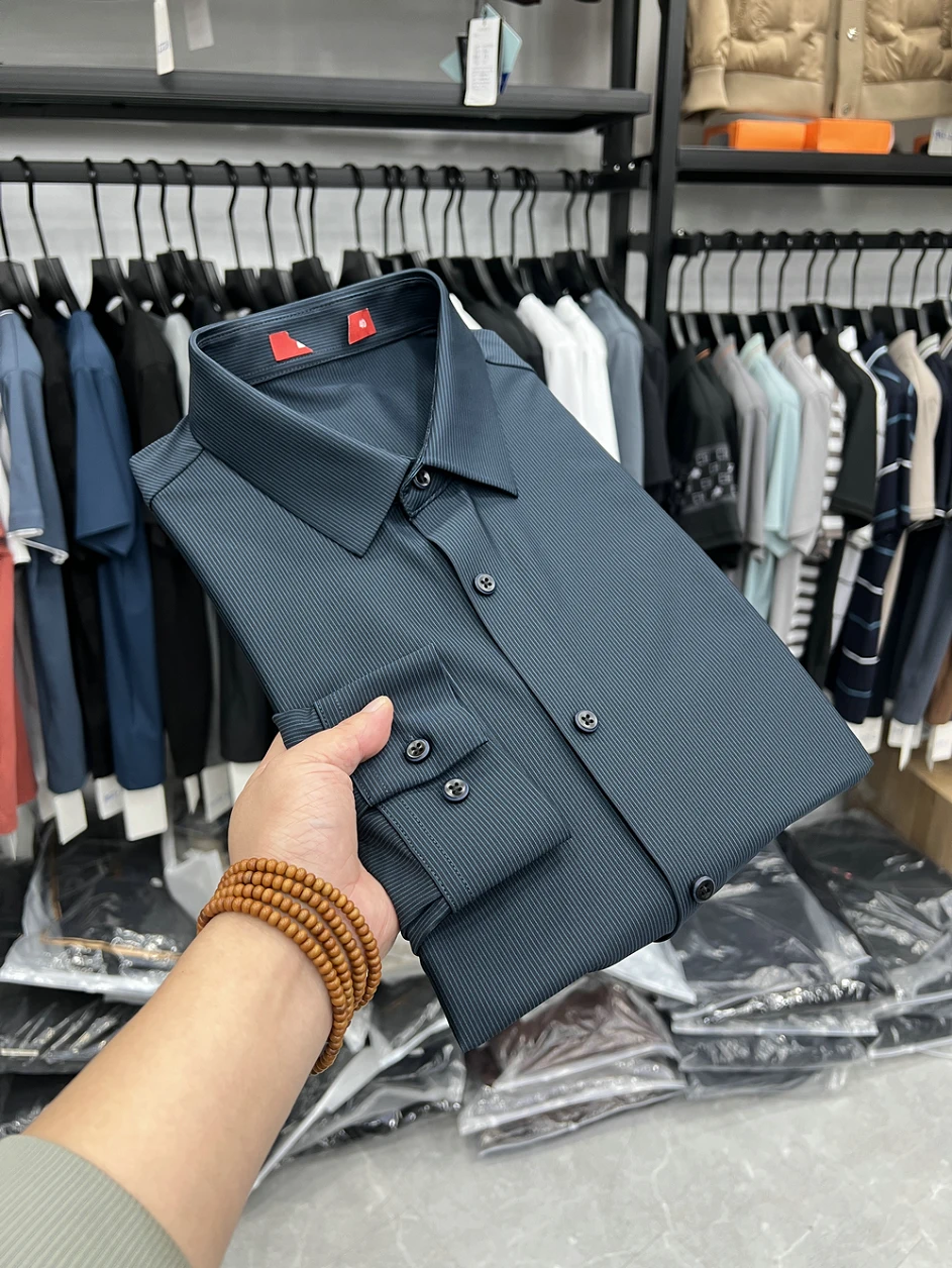 

DongJia Tagl Long Sve irt Spring Faion Slim Fit Busin Sle Sl Smooth Thin Men's irt Striped Pattern