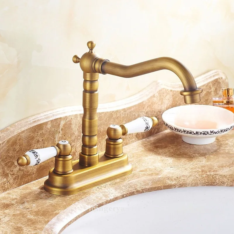 

Antique Style Basin Hot and Cold Faucet European Style Double Hole Washbasin Faucet