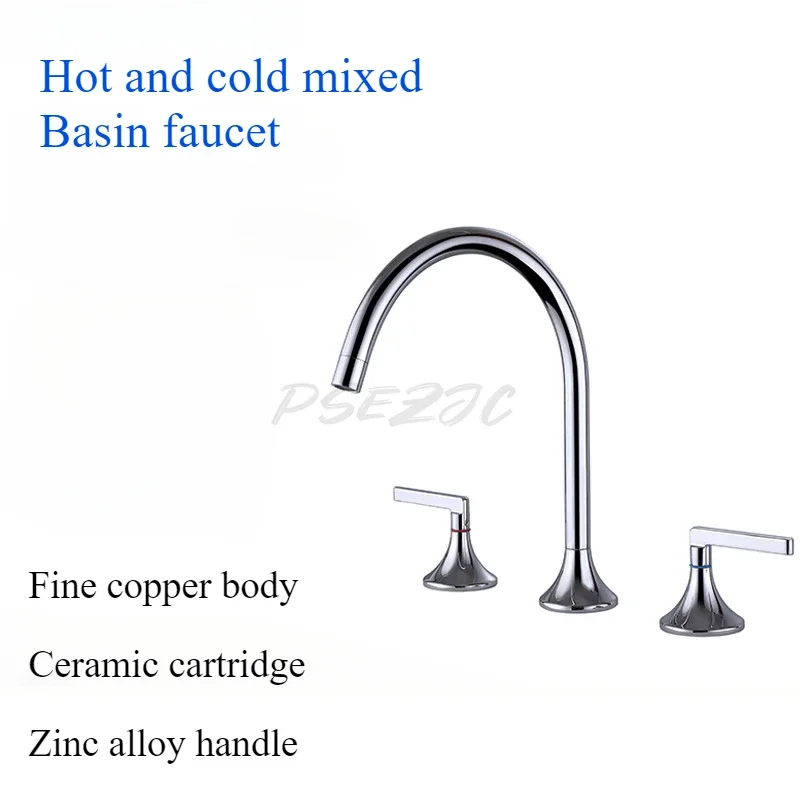 Three Hole Split Face Basin Faucet Fully Copper Chrome Plated Bathroom Washbasin Bend Faucet Hot and Cold Dual Control image 6