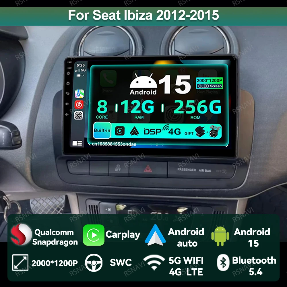 

Автомобильный радиоприемник Android 15 для Seat Ibiza 2012-2015 DSP Стерео Qualcomm Navigation QLED Мультимедиа 4G LTE BT DVD Viedo Player GPS АВТО
