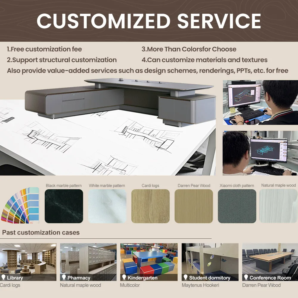 مخصص الراقية الحديثة على شكل حرف L رئيس مكتب العمل دائم التنفيذي أثاث المكاتب مصباح وحدات حديثة مكتب مكتب بناء