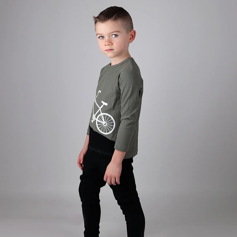 Kids boy and girl tee shirt contrast rib bike top cotton baby boy short and long sleeve t-shirt children summer spring clothes