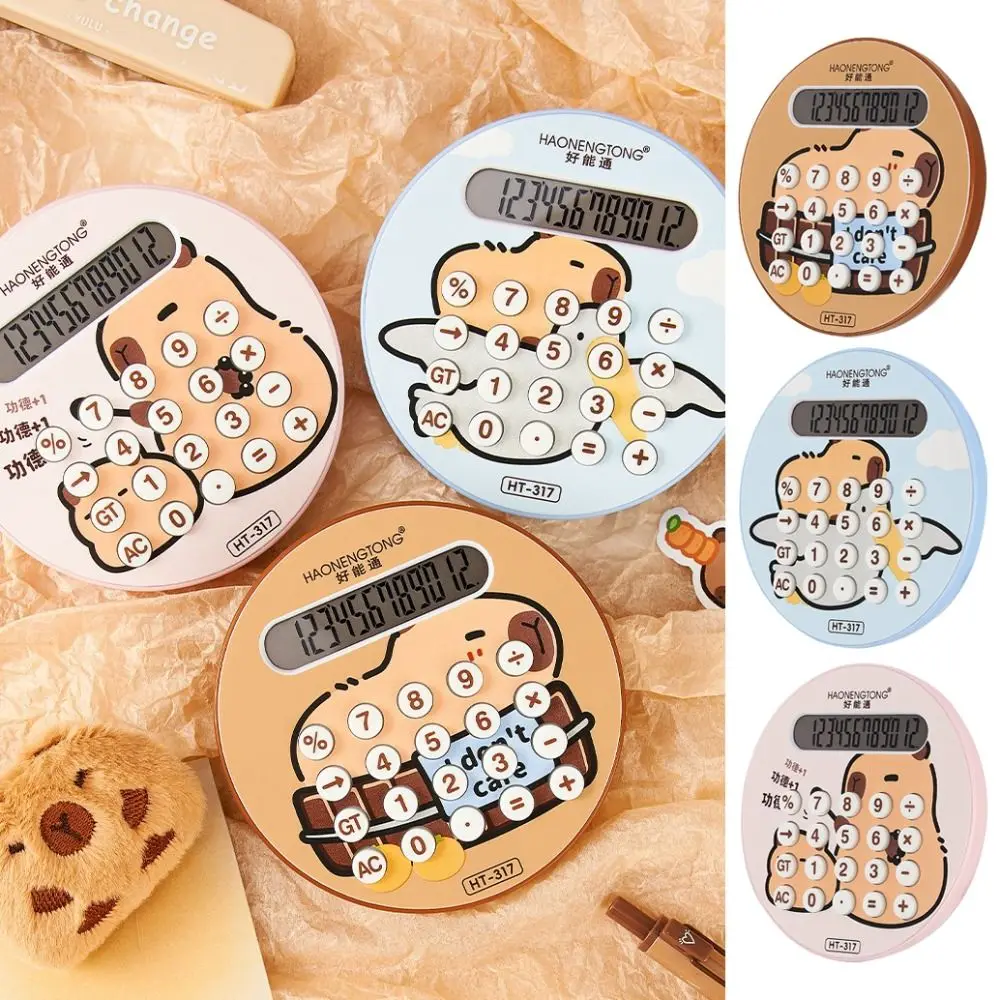 Cartoon High Sensitivity Capybara Mini Calculator Large LCD Display 12-Digit Student Calculator Portable Math Calculator Home