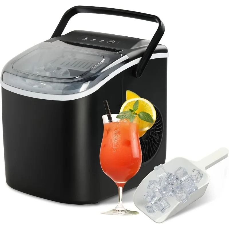 YSSOA Portable Ice Maker for Countertop, 6 Mins 9 Ice Cubes, 26lbs Ice/24H, Self-Cleaning,with Ice Spoon and Basket, for Kitchen