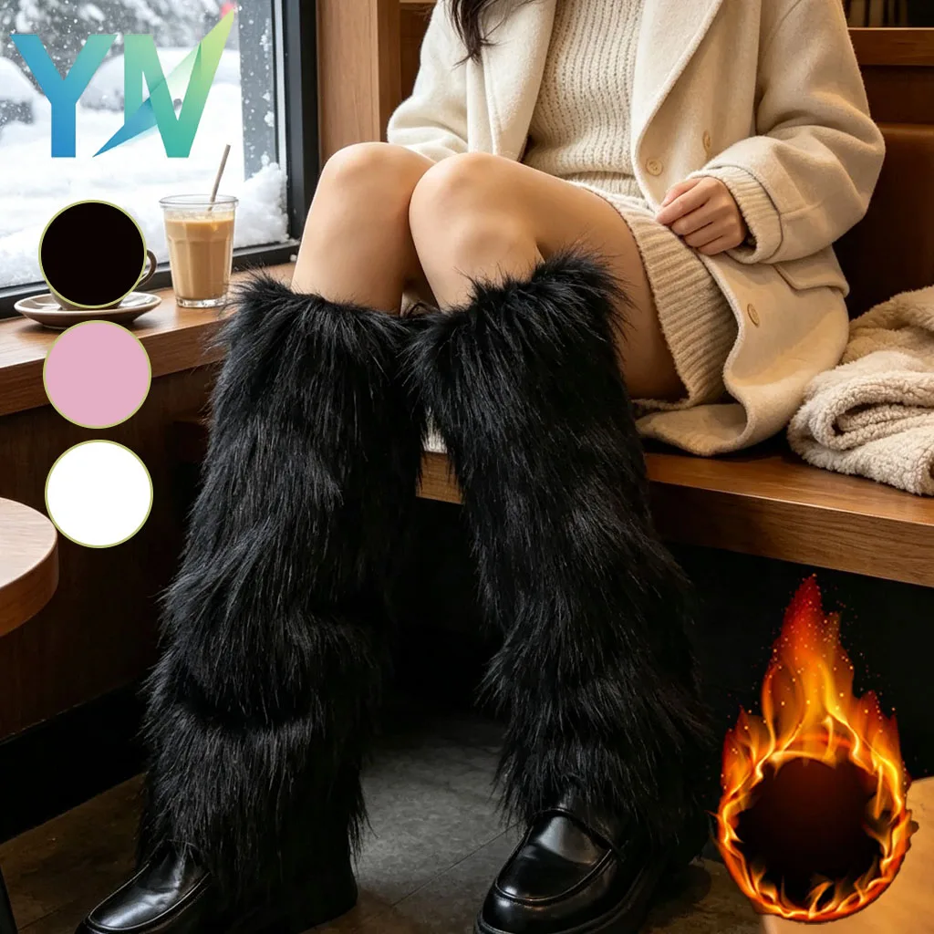 Winter Faux Fur Leg Warmers Mid Calf Slouchy Punk Vibe Soft Fluffy Warm Thick Cozy for Festival Rave Holiday