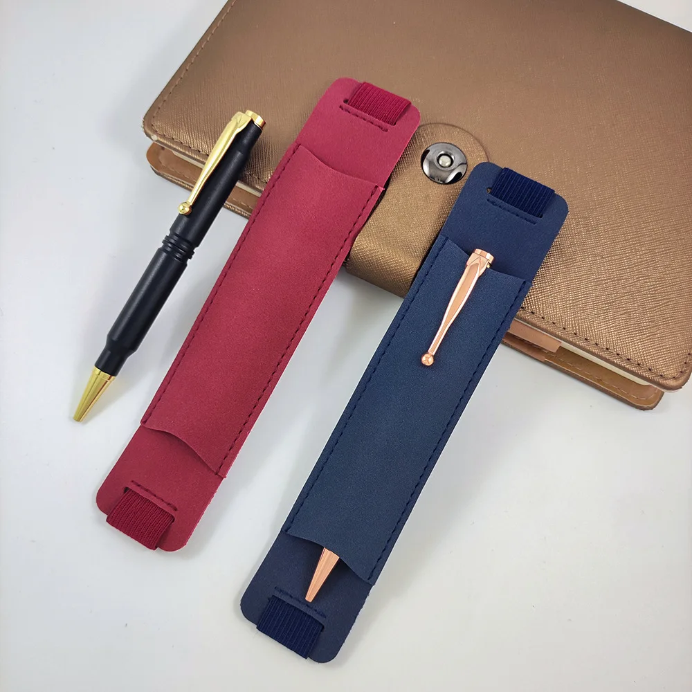 Vintage PU Leather Pen Sleeve with Elastic Band Pen Clip, Fountain Pen Protective Cover for Notebook Student Learning Stationery