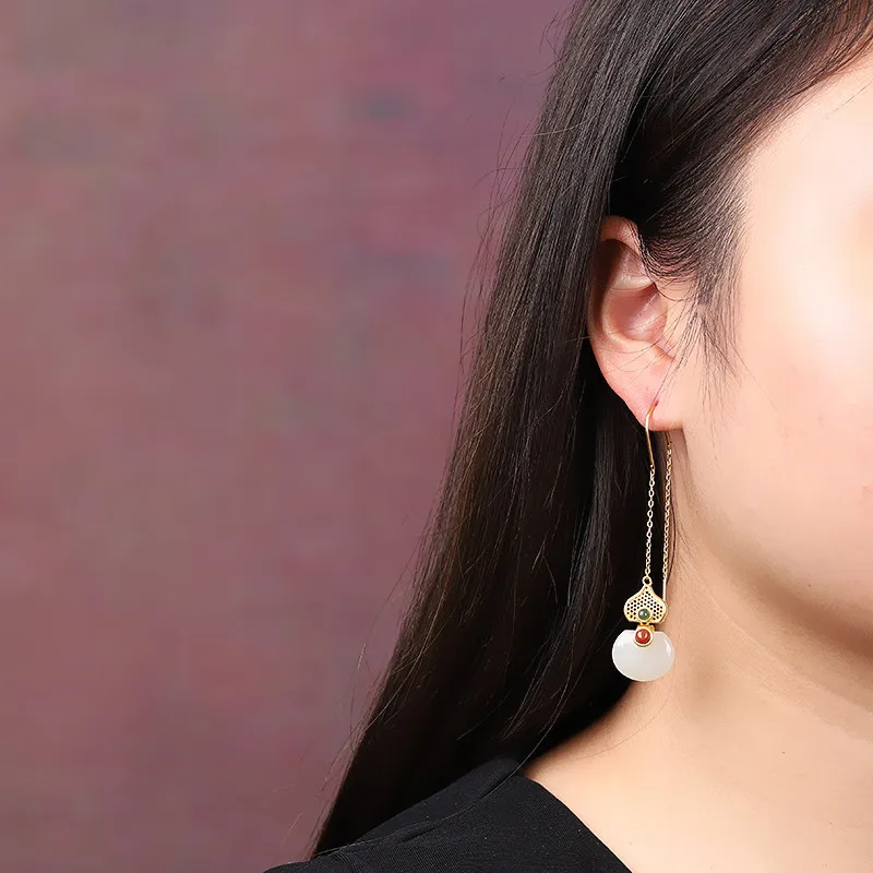 Gourd Long Drop Earrings, Minimal Niche Exquisite Fashion Pendant Ear Jewelry for Women