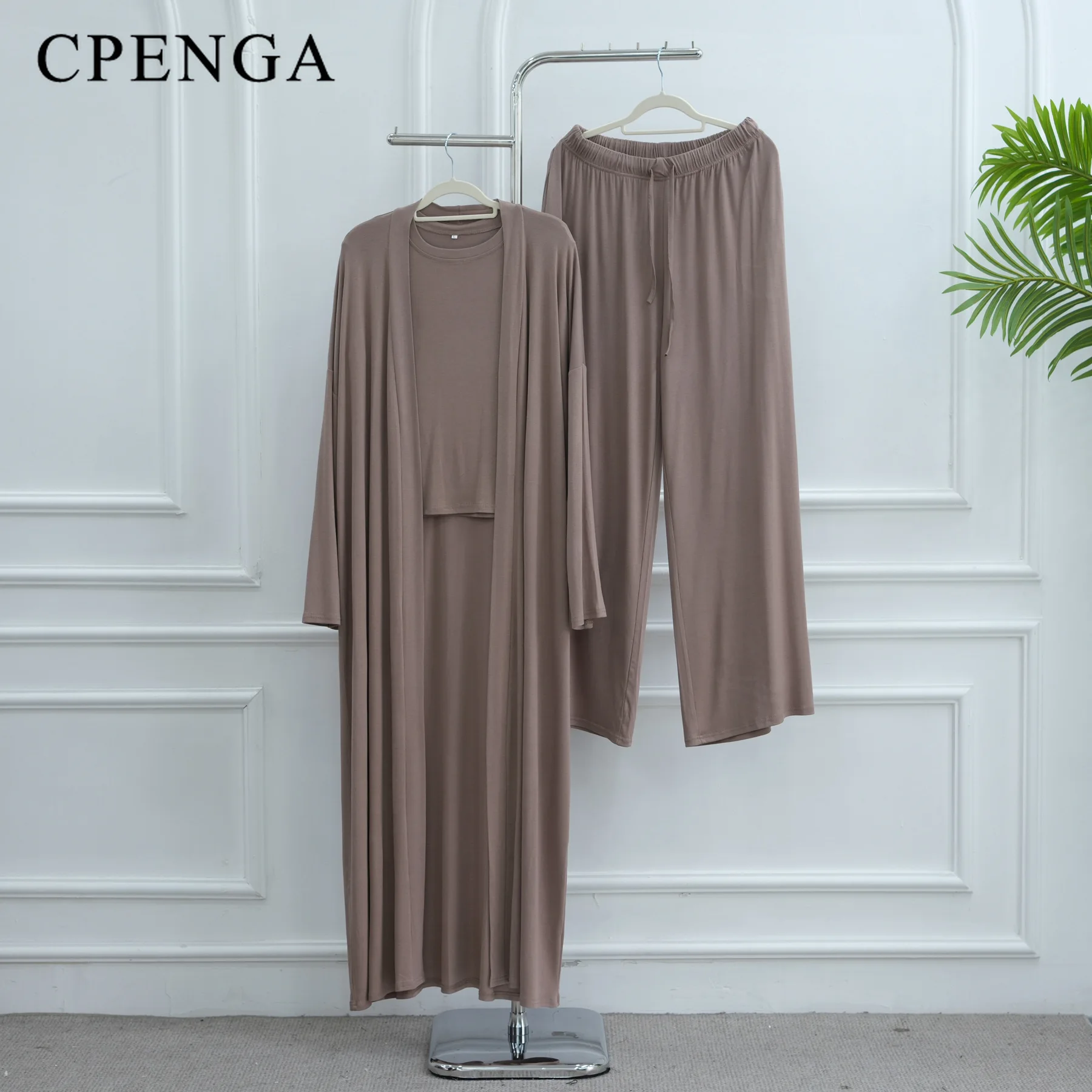 Three Piece Set Luxury Dubai Modest Abaya for Muslim Women Ramadan Eid Holiday Outfit Islamic Plain Turkey Moroccan Kaftan Robe