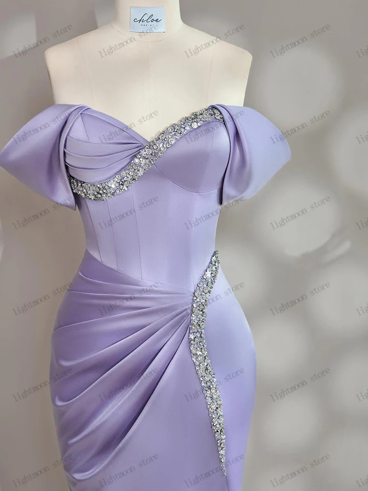 Elegante avondjurken satijnen galajurk paillettenapplicaties uit de schouder gewaden voor vrouwen charmante vestidos de gala aangepast