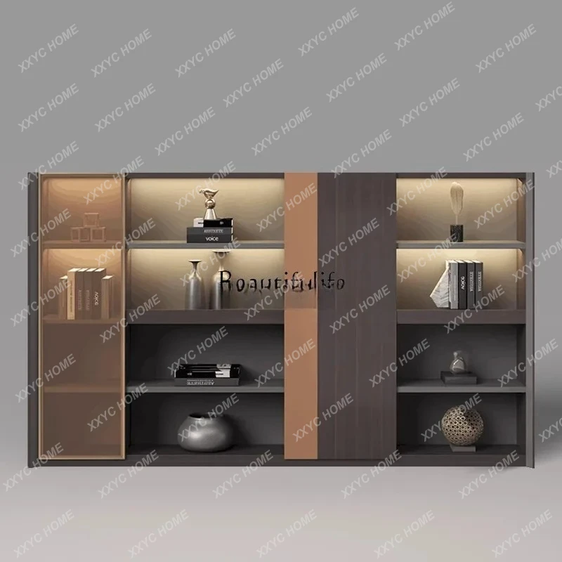 A  Boss's Office Light Luxury Wood Archives Manager's Room Background Documents Storage Bookcase