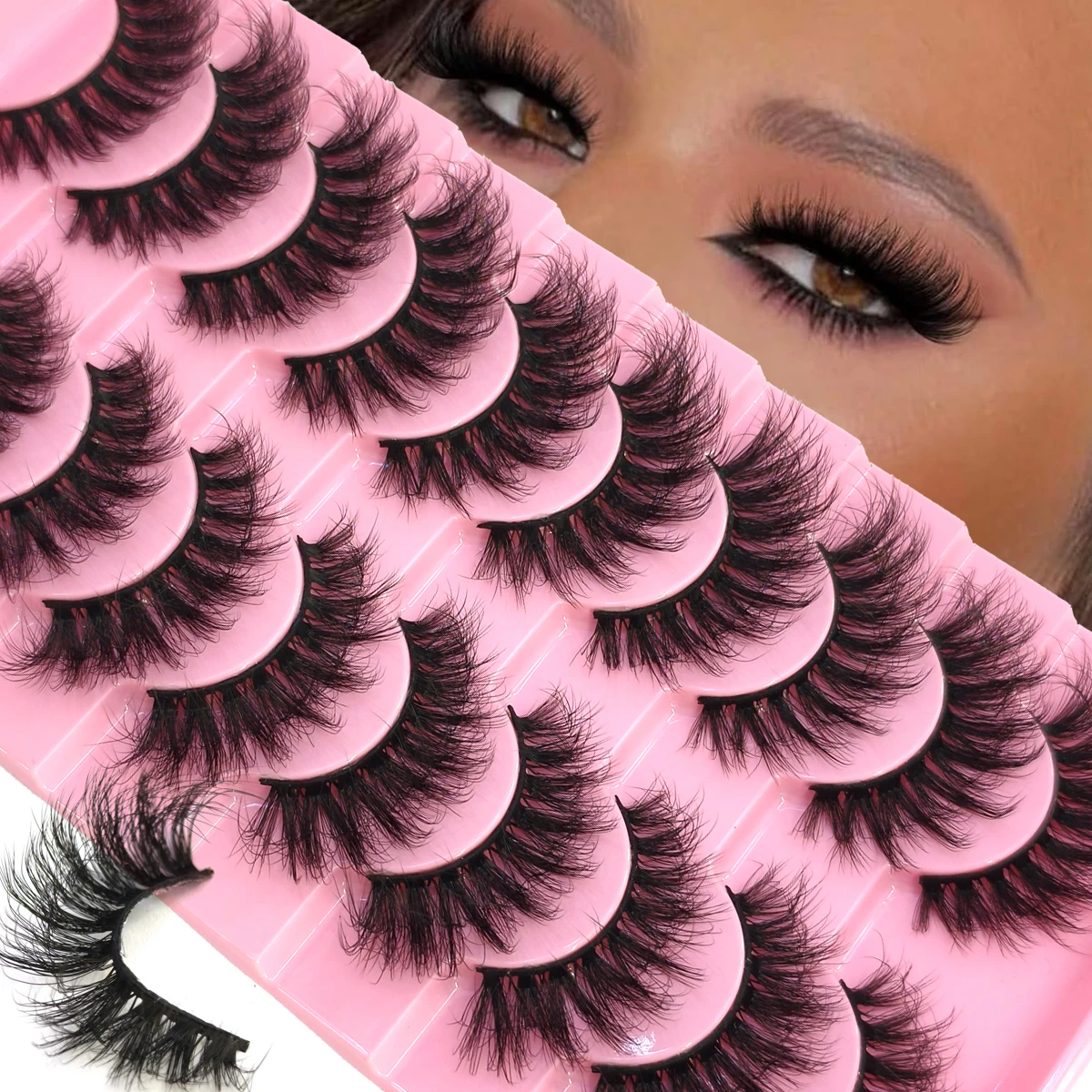 HBZGTLAD متعدد الأنماط 10 أزواج لينة المنك الرموش الصناعية اليدوية Wispy رقيق رموش طويلة أدوات ماكياج العين الطبيعية فو الرموش