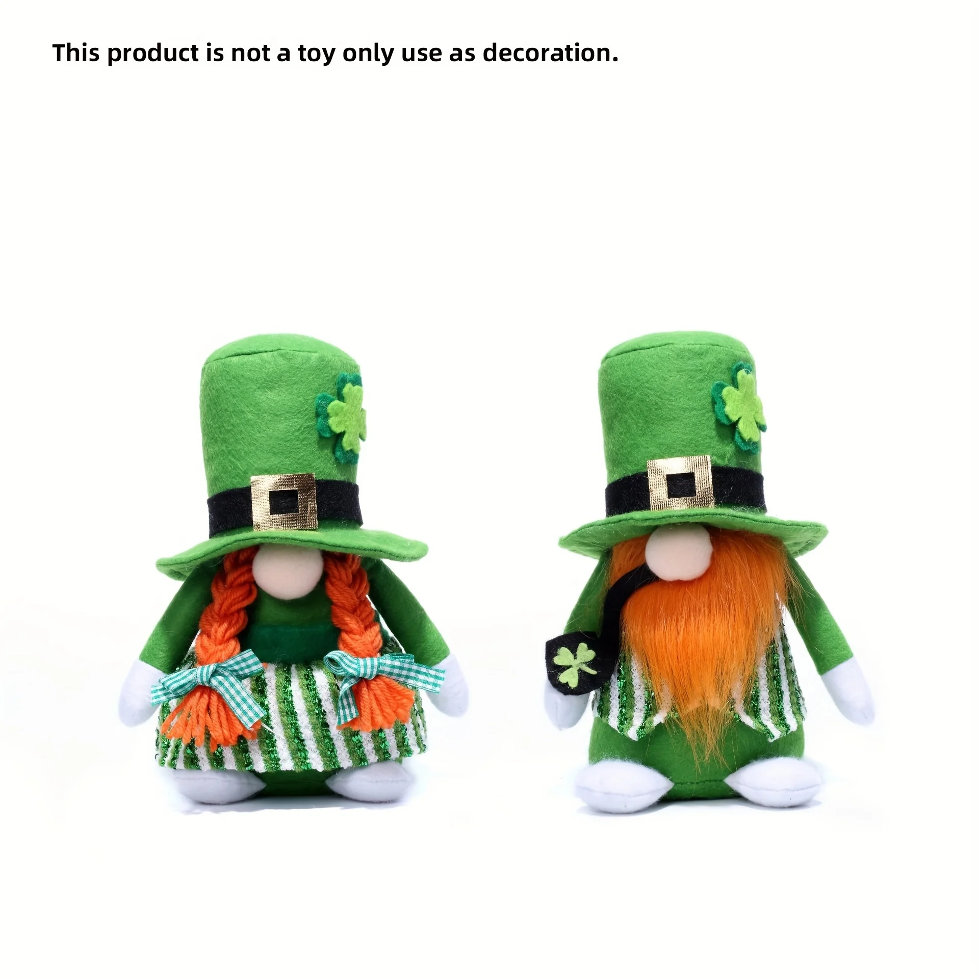 2-Piece Set Of St. Patrick's Day Irish Festival Green Leaf Spring- Faceless Dwarf Doll With Hat