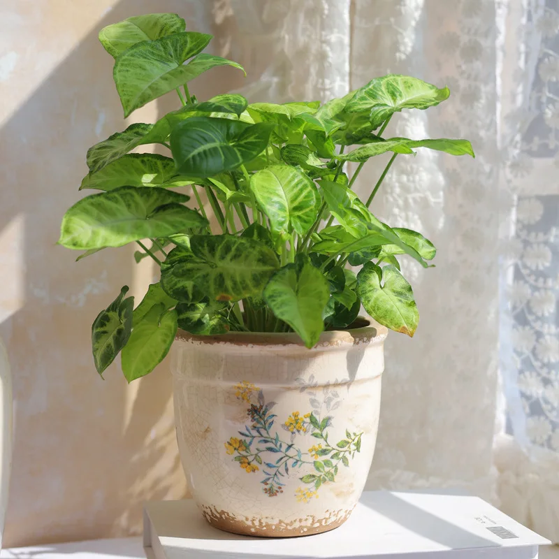 Blue and White Porcelain Retro Flowerpot, Outdoor Garden Plant Flowerpot Drainage Hole, Indoor Desktop Flowerpot Home Decoration