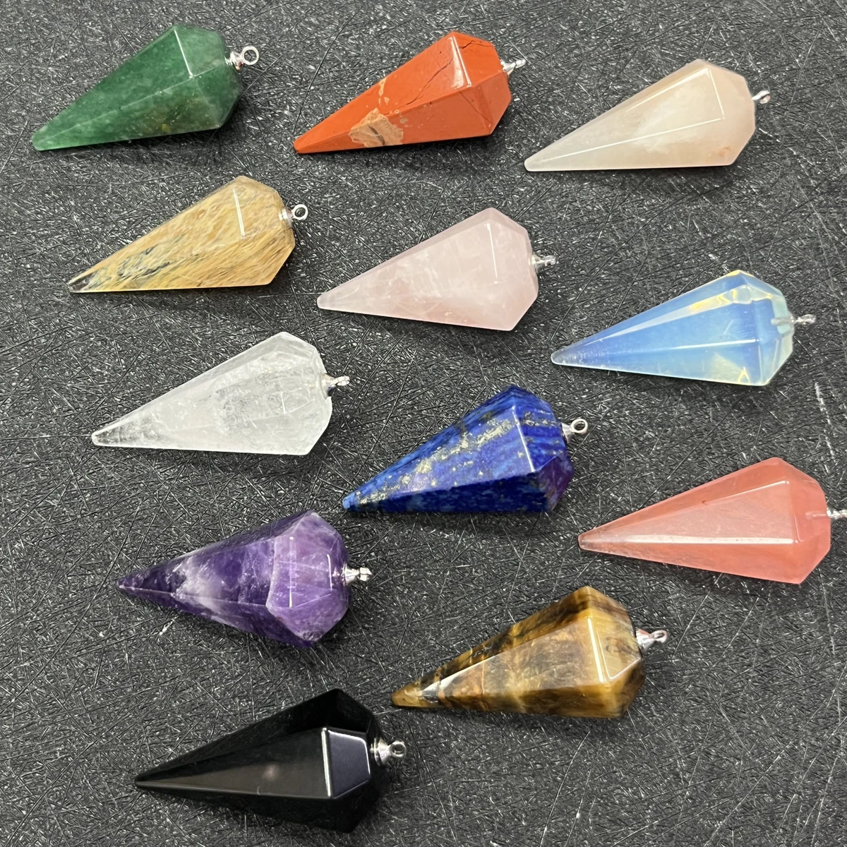 2pcs Natural Stone Pendant Hexagonal pyramid Agate Rose Quartz Amethyst Stone Charms For Jewelry Making DIY Necklace Accessories