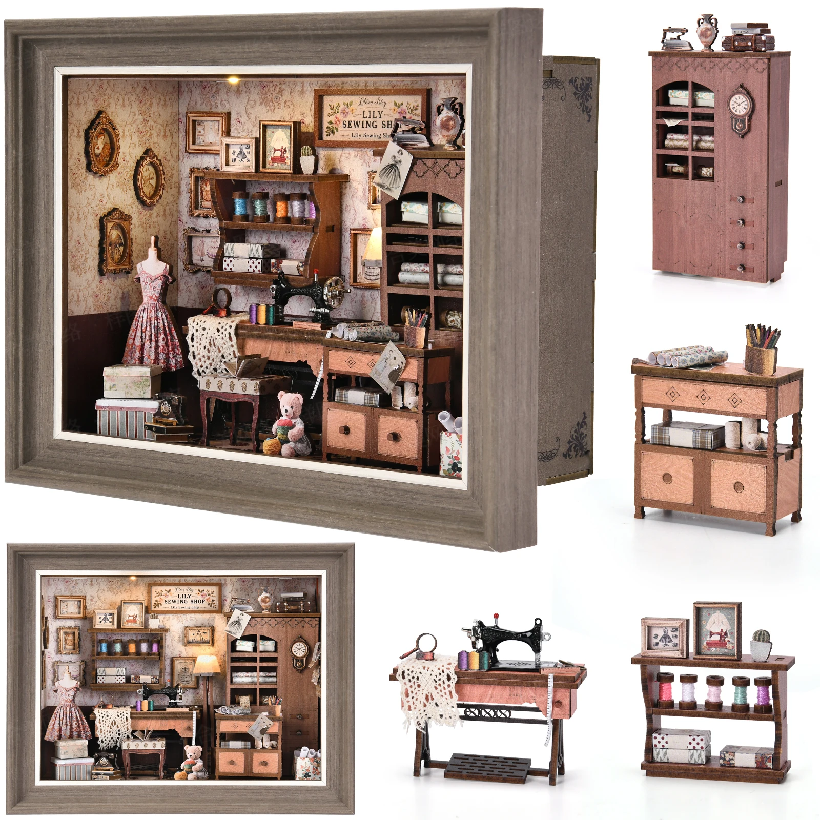 Kit de librería de rincón de libros DIY, casa de muñecas de madera en miniatura con foto, estantería ligera, decoración de rompecabezas 3D para regalo, librería de búho