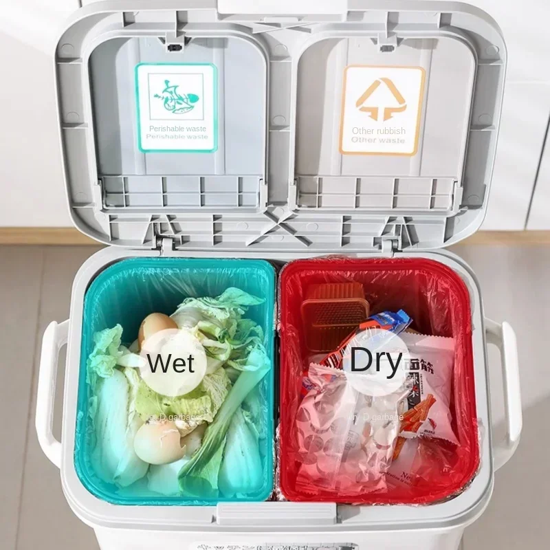 Japanese-Style Removable Trash Can, Double-Layer Large Capacity with Lid Kitchen Garbage Separation Bin, Modern Waste Management