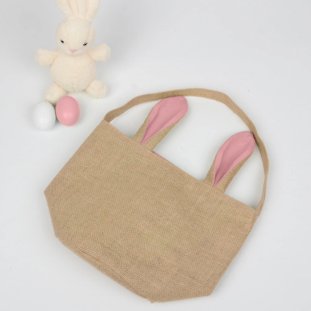 Easter Cartoon Bunny Ears Bucket Bag Rabbit Easter Eggs Handbag 2024 Happy Easter Day For Kids Rabbit Ears Candy Package