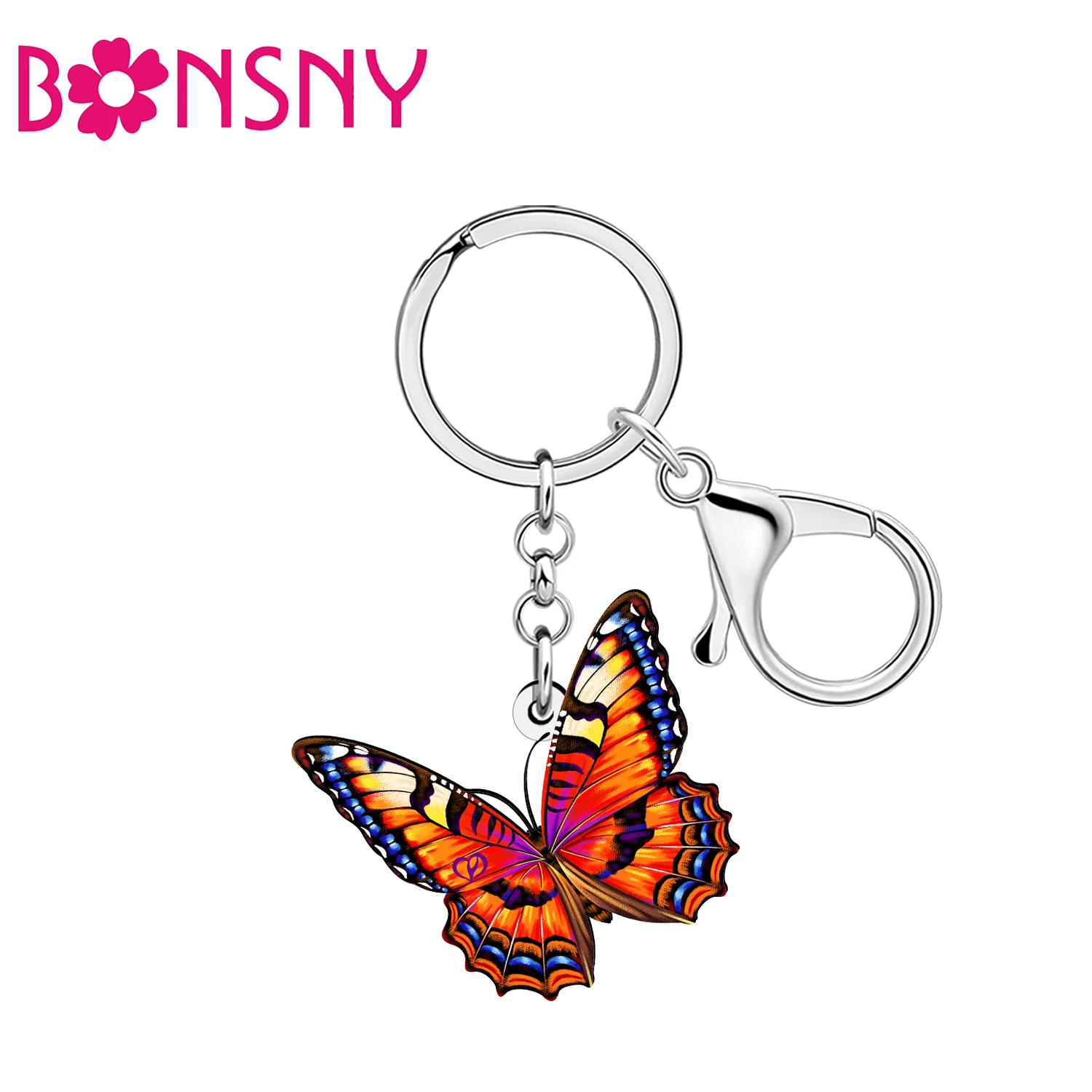 

BONSNY Acrylic Colorful Butterfly Keychains Nature Insects Animals Handbag Car Key Chains Rings for Women Girls Birthday Gifts