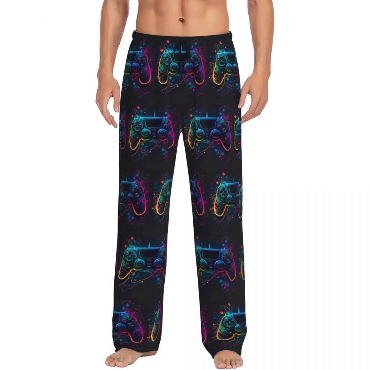 Custom Neon Light Game Controller Gamepad Pajama Pants Men Sleepwear Sleep Lounge Bottoms with Pockets