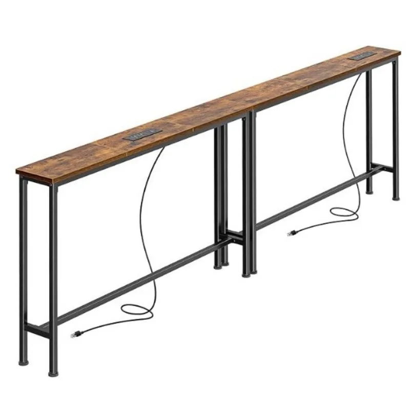Narrow console  with socket, sofa  2-piece set, long entrance table behind sofa table with charging station