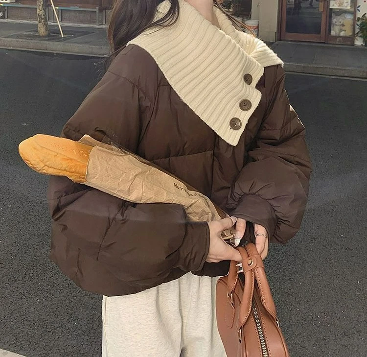 

2025 Winter New Design Knitted Collar Cotton Short Jacket for Women High-end Fashionable Coat