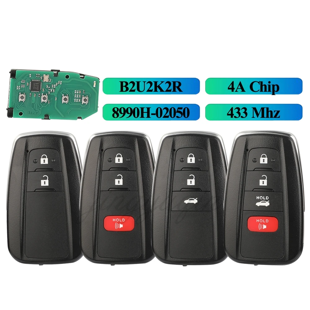 Jingyuqin Remote Full Car Key Fob For Toyota Corolla 2019 2020 2021 2022 2/3/4 Button Smart B2U2K2R 8990H-02050 4A Chip 433MHZ