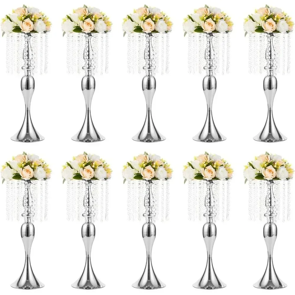 

10 Pcs Silver Wedding Centerpieces Flower Stand Room DecorCenterpiece Freight Free Crystal Metal Vase Flower Holders Home Vases