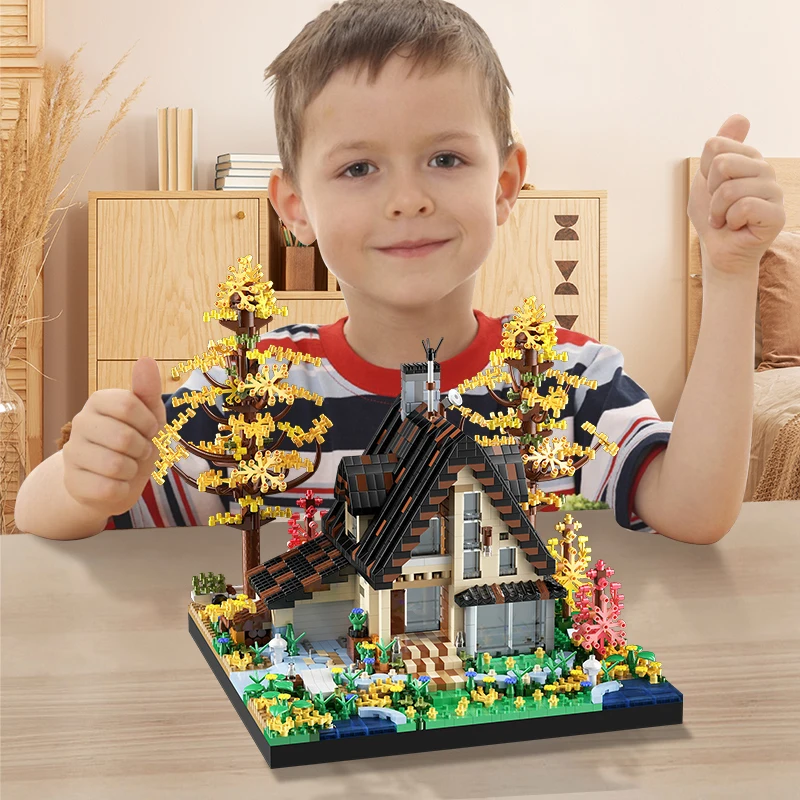 DIY Montage Bausteine Holz Haus Street View Ziegel Blöcke Puzzle Bau Kinder Spielzeug Wohnkultur Kindertag Geschenke