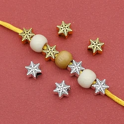 10pcs/Lot Pretty Big Hole Snowflake Metal Beads 10.5x6mm Handmade Christmas Winter Jewelry Charms Spacer DIY Bracelets Necklace