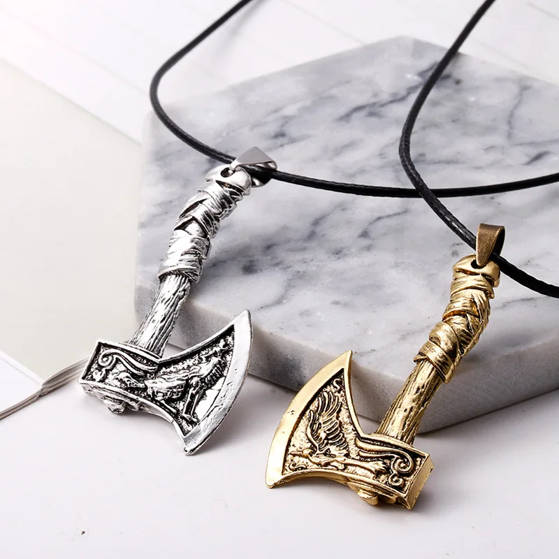 Men's Viking Celtic Wolf Crow Axe Pendant Odin Symbol Scandinavian Rune Necklace Charm Male Nordic Amulet Jewelry