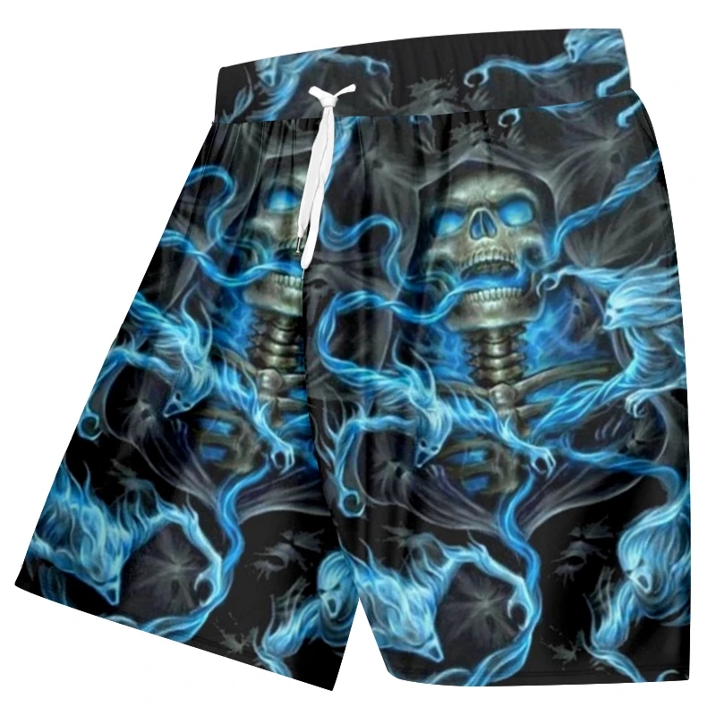 Herren-Badehose mit 3D-Totenkopf-Print, Strandshorts, schnell trocknende Outdoor-Freizeit-Sportshorts, Badebekleidung, modische Herrenshorts – Detail 12