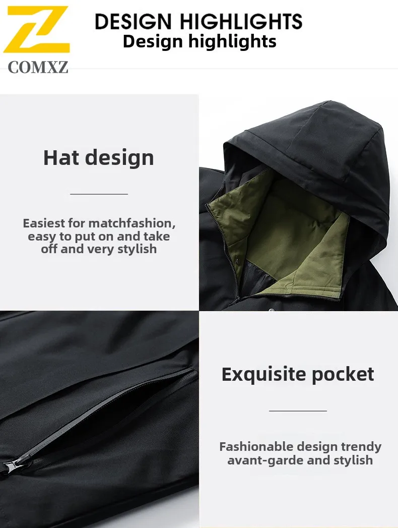 Spring Waterproof Raincoat Jacket Outdoor Hiking Camping Windproof and Wear-resistant Solid Color Hooded Coat Men's Windbreaker