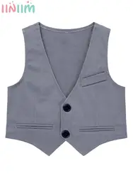 Child Boys Gentlemen Vest Single-Breasted Formal Waistcoat Wedding Birthday Party Evening Photography Stage Performance Costume