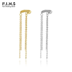 F.I.N.S 1PC Original S925 Sterling Silver Ear Clip Long Tassels Chain Ear Cuffs for Non Piered Ears Fake Piercing Clip Earrings