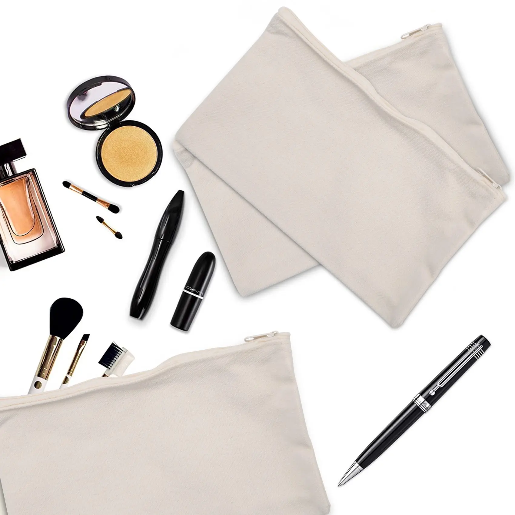 

40 Pcs Canvas Pencil Pouch Zipper Makeup Bags Blank Craft DIY Bags Multipurpose Toiletry Stationary Storage Bags(Beige)