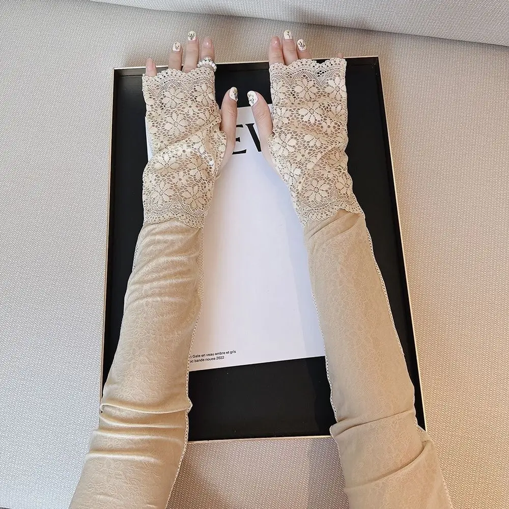 

Anti-UV Lace Ice Silk Sleeves Sun Protection UV Insulation Sunscreen Sleeve Long-sleeved Glove Arm Covers Cycling Gloves Summer