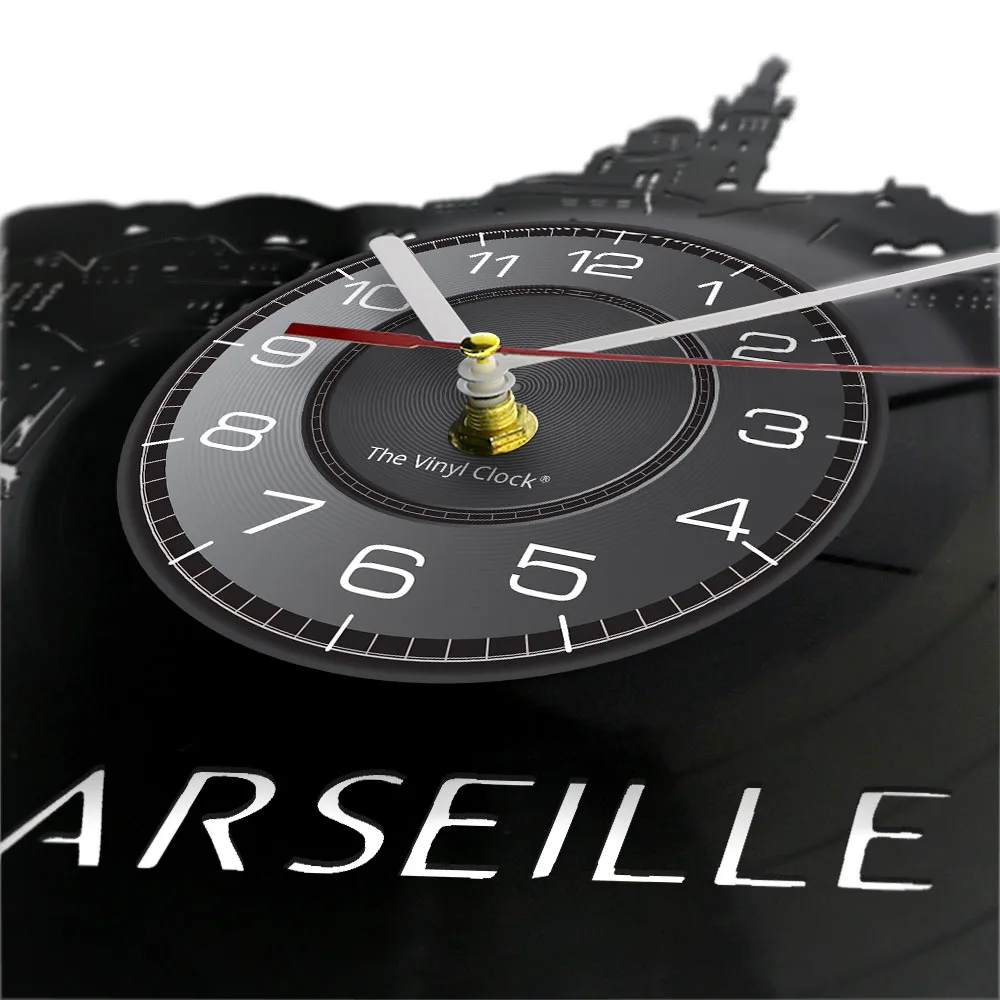 French Marseille Cityscape Vinyl Album Re-purposed Record Clock City Of France Landmark Shadow Art Wall Watch Unique Home Decor