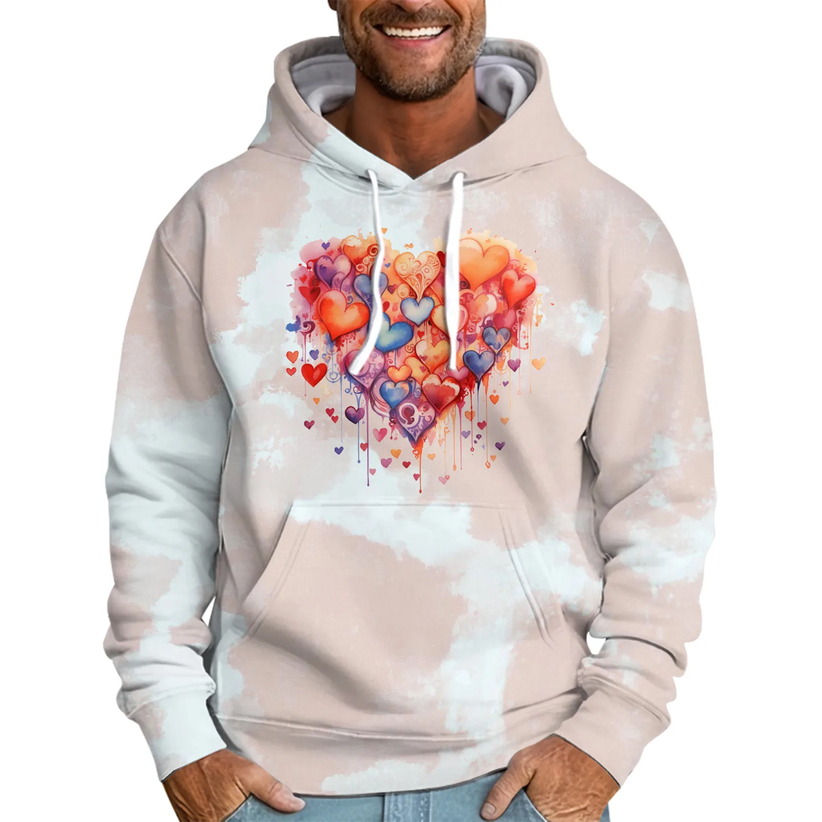 

Korean Style Valentine’S Day Hoodies Sweatshirt Heart Print Hoodie Harajuku Tops Sweatshirts For Men Long Sleeve Sudaderas 2023