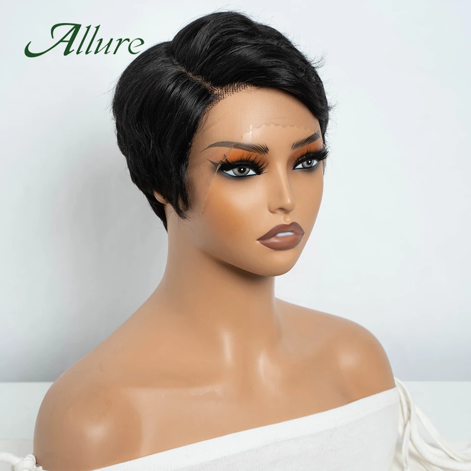 Korte Pixie Knippen Menselijk Haar Pruiken Natuurlijk Zwart Gekleurd Haar T Deel Kant Pruik Brazilian Goedkope Blonde 613 Ombre Remy Hair Pruik