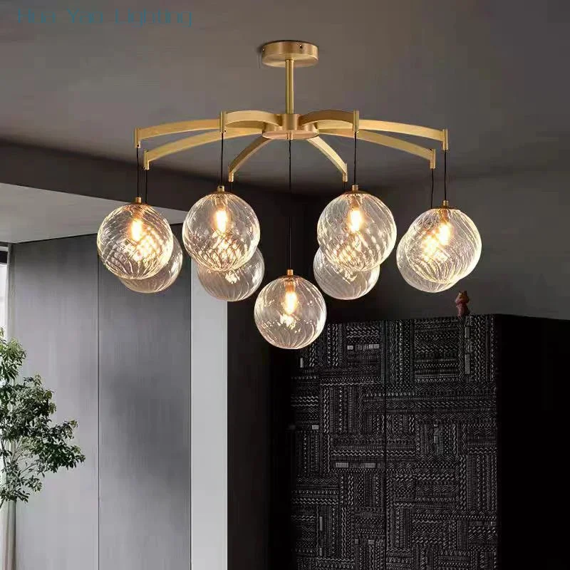

2025 All brass orbicular LED glass pendant light, lustre living room, dining room home ceiling lighting decorative ceiling light