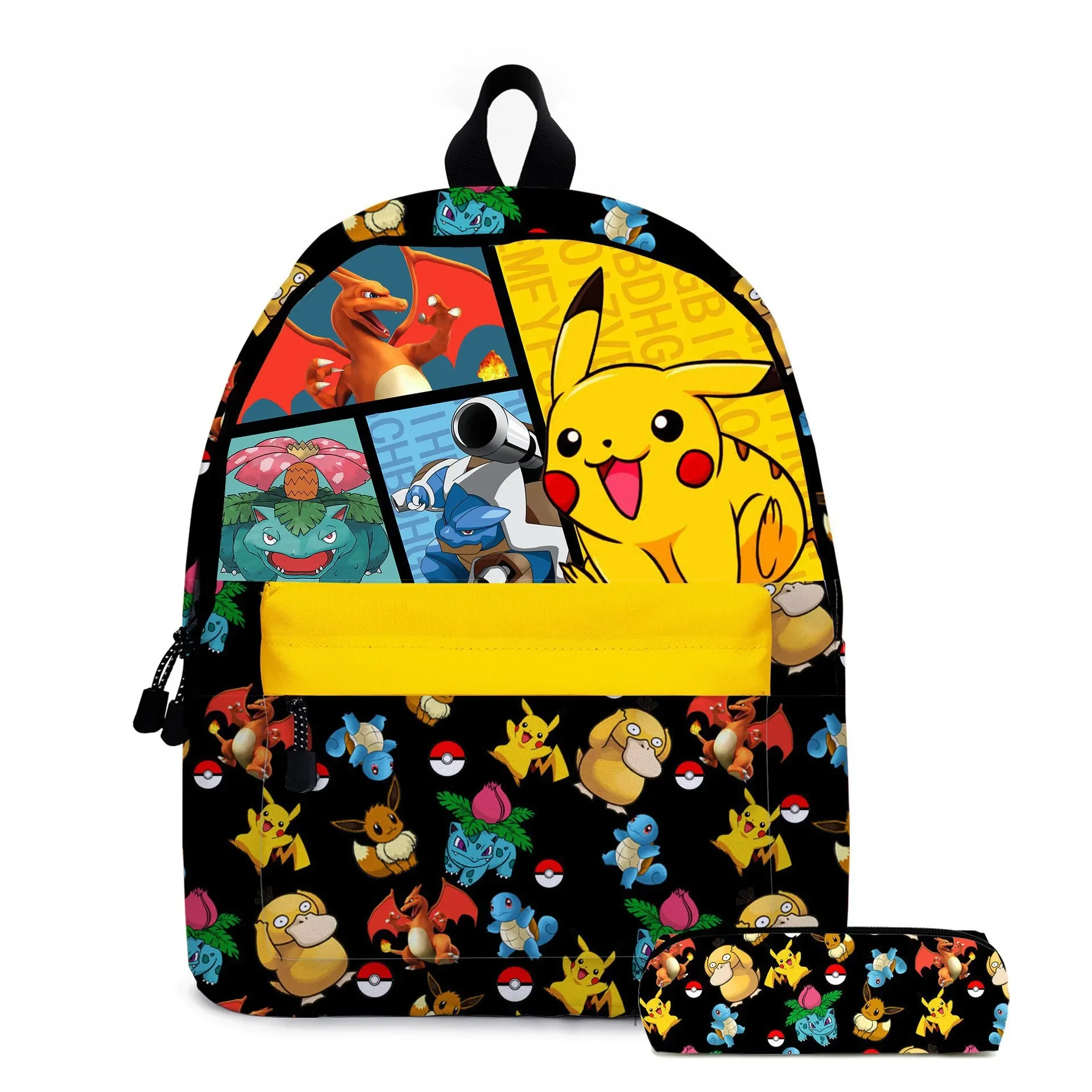 2PC Pikachu Cartoon Backpack Two-piece Pokemon Student School Bag Pencil Bag Elf Pokémon Lunch Bag Cartoon School Bag Mochila