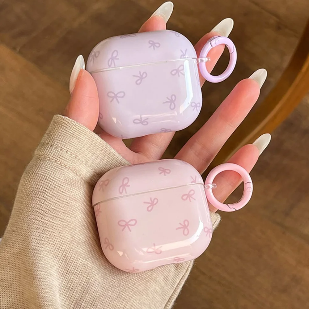 Korea lovely candy color bow gloss silicone earphone case for airpods pro 2 for airpods 1 2 3 4 protection cover with keychain