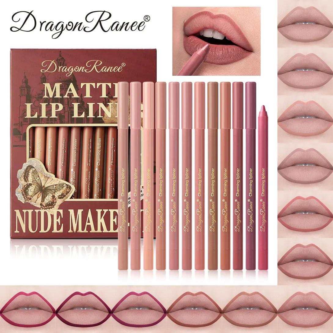 12Pcs/Set Lip Liner Set Waterproof and Sweat-Proof, Delicate Texture, Non-Smudged, Outline Lip Shape, Essential Lip Liner for Novices, Holiday Party, Valentine's Day Gift, Lip Liner Set