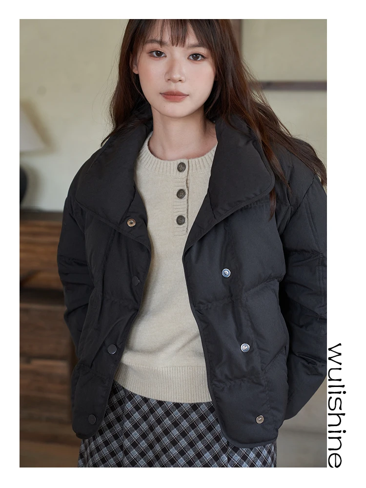 

Winter ort Puffer Jaet Women's Slim Fit Stand Collar 90% White Du down Thi Durable Casual Sle Long Sve Coat