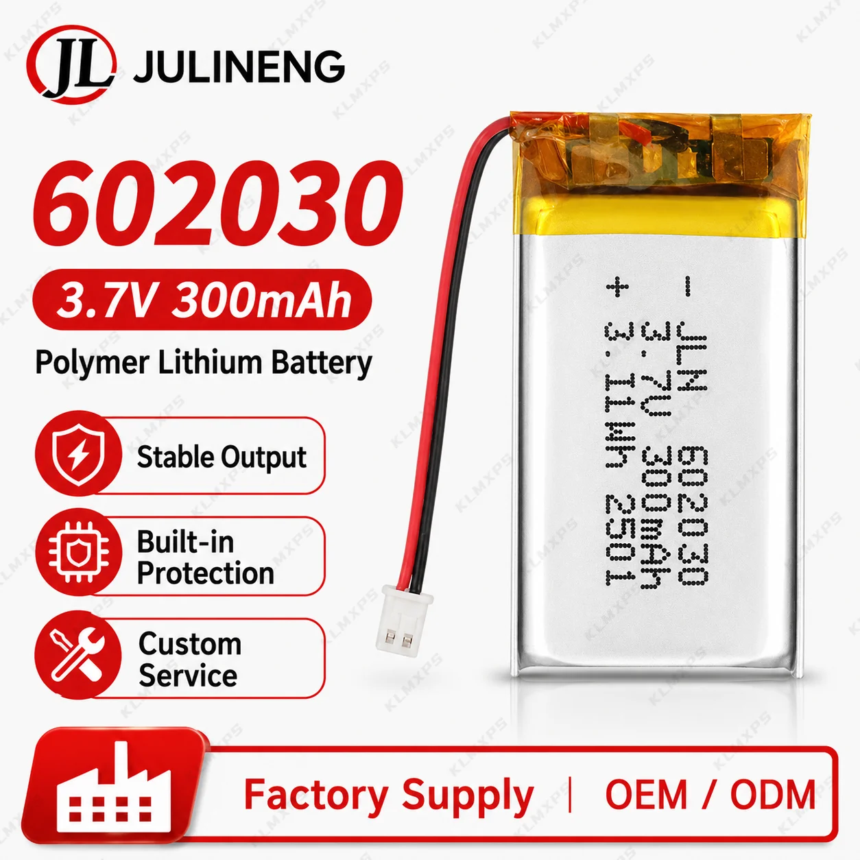 

602030 3.7V 300mAh LiPo Battery Rechargeable Lithium Polymer Battery JST PH2.0 2Pin for Bluetooth LED Toy MP3 1-50PCS