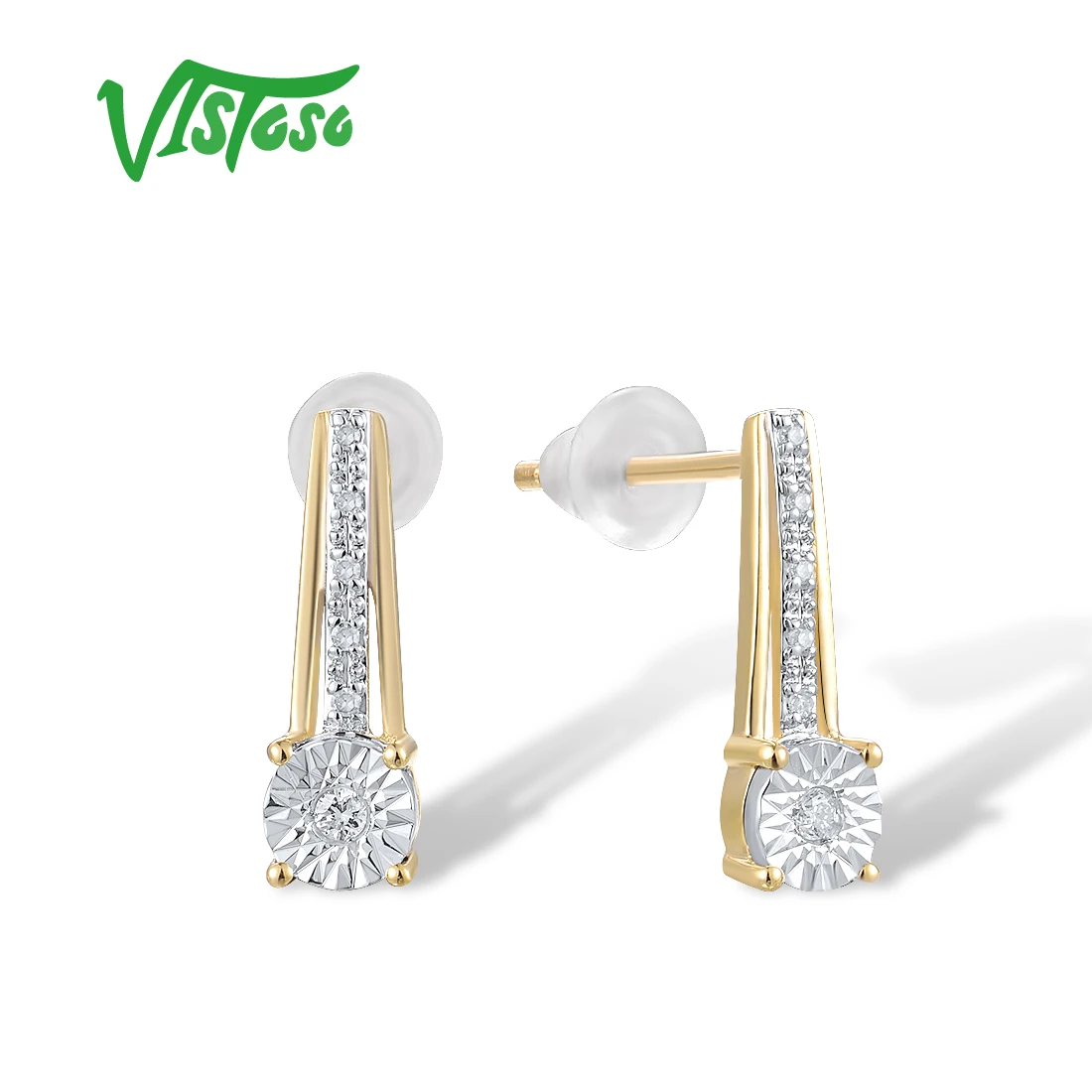 

VISTOSO Genuine 9K 375 Two Tone Gold Stud Earrings For Women Sparkling Diamond Wedding Anniversary Fashion Chic Fine Jewelry